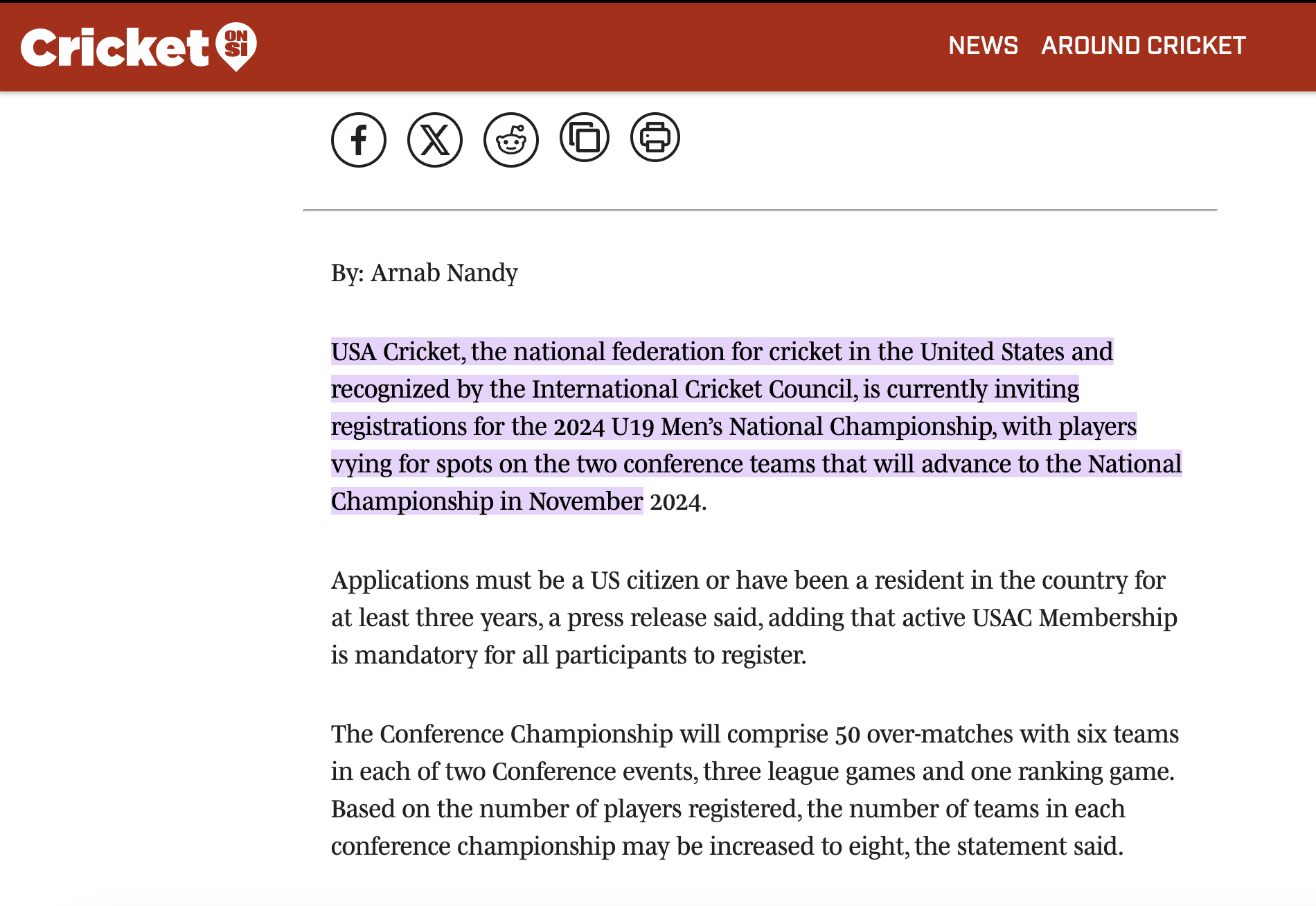 USA Cricket calls on young players to register for the U19 Men’s National Championship